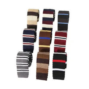 Close-up detail of knitted striped necktie, classic flat-end design for men daily wear.