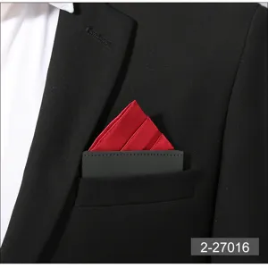 Men's business pocket square with red pleated design and card insert for suits and formal wear