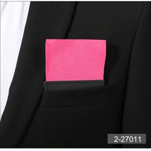 Detail view of a vibrant hot pink men's pocket square featuring a convenient card insert design.