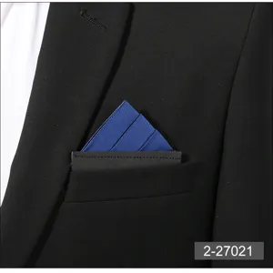 Men's blue pre-folded pocket square suit handkerchief chest towel detail accessory