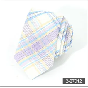 Men business casual 6cm plaid necktie blue yellow purple patterned polyester tie for men