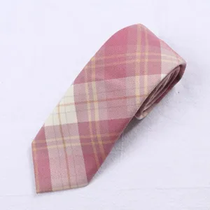 Detailed view of the stylish pink plaid men necktie, perfect for business and casual wear.