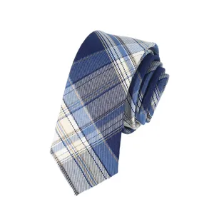 Men's business casual 6cm blue plaid necktie, classic striped polyester fabric neckwear.