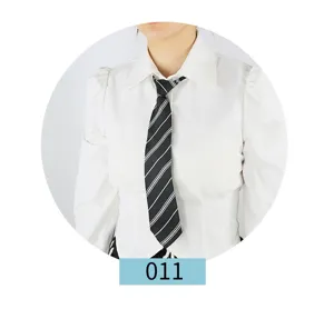 Classic black white striped JK tie necktie with white dress shirt for uniform costume wear.