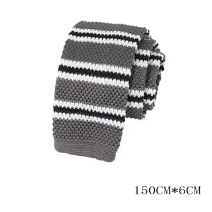 Men's knitted tie with grey black white stripes 150x6cm for business formal wear