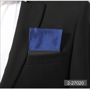 Men's solid blue pre-folded pocket square suit chest handkerchief for business wedding groom.