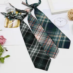 Japanese Preppy Plaid Polyester Necktie Unisex Pre-Tied Short Neck Tie Student Uniform Shirt Accessories Fashion Neckwear