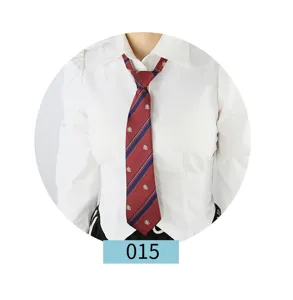 Classic red and blue striped JK uniform tie with delicate crest details for stylish daily outfits.