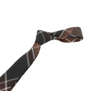 Men's business casual 6cm brown plaid necktie, classic polyester woven tie for formal wear.