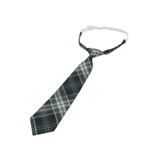 Green plaid pre-tied student necktie, Japanese JK DK style short tie with elastic strap.