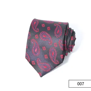 Classic mens business paisley necktie black and red polyester silk formal neckwear