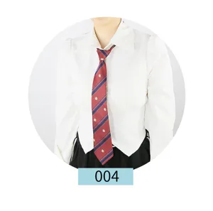 Detail view of the JK style striped zipper tie paired with white shirt for daily wear.