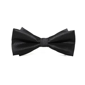 Close-up of a classic black textured bow tie detail, elegant accessory for formal suits.