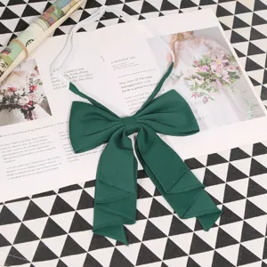 Dark green solid color large bow tie JK uniform shirt collar accessory basic college style