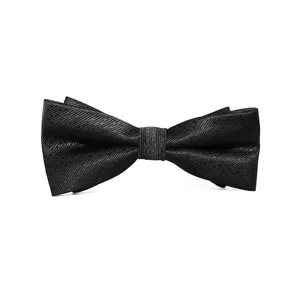 Classic black bow tie for men, elegant textured fabric, perfect for business and formal events.