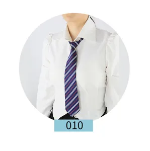 Detailed view of a striped JK uniform necktie with a white shirt for daily wear.