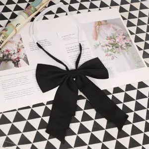 Solid black JK uniform bow tie, pre-tied large bow shirt accessory for daily college style.