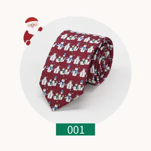Christmas snowman patterned necktie in dark red, detailed fabric texture and festive design.