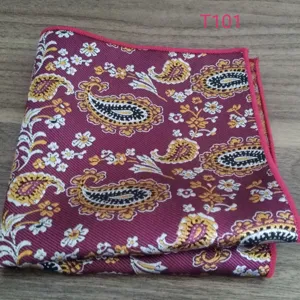 Mens silk paisley pocket square maroon wedding suit handkerchief decorative pocket hanky