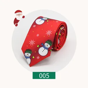 Christmas tie for men red snowman pattern 7cm polyester necktie holiday party festive wear