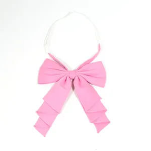 Pink pre-tied bow tie for JK uniform, sweet college style collar bow shirt accessory.