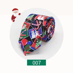 Christmas tie 7cm detail shot, polyester silk printed Xmas tree snowman necktie for holiday party.