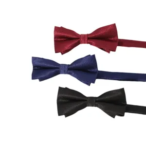 Men's classic casual business bow tie set, solid polyester silk bowties for formal suit wear.