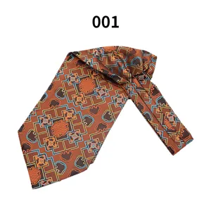 Classic men business polyester silk ascot tie british style geometric pattern necktie accessory