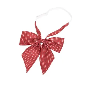 Red polka dot bow tie JK uniform collar accessory with elastic strap for school girl style.