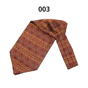 Men's classic red paisley ascot tie luxury silk feel formal business necktie cravat for wedding suit