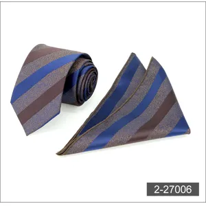 Men business tie and pocket square set, classic diagonal stripes pattern for formal suit.