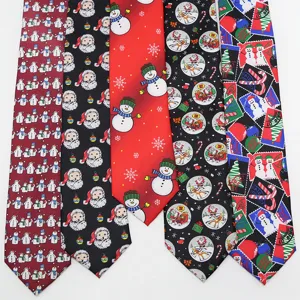 Christmas party necktie 7cm polyester printed festive design holiday men neckwear main