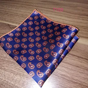 Stylish blue and orange paisley pocket square for men formal business suit handkerchief