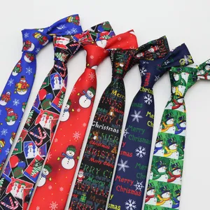 Christmas printed necktie festival party 7cm polyester fabric snowman reindeer design tie