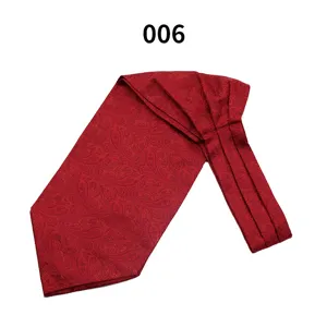 Men's red paisley silk feel ascot tie for business formal wear and wedding suit accessory.