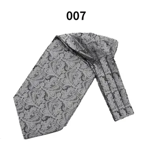 Men's grey paisley ascot tie, classic British style cravat for formal business suits.