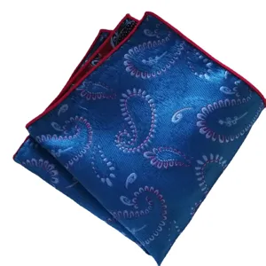 Blue silk paisley pocket square for men wedding formal suit pocket handkerchief 25x25