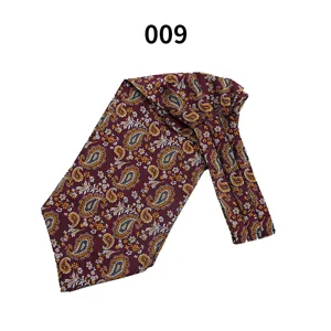 Burgundy paisley silk cravat for men, classic vintage British style tie for formal wear.
