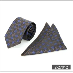 Classic men's business tie and pocket square set with elegant floral pattern for formal wear.
