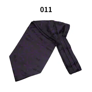 Men's business silk polyester ascot tie British style purple floral print necktie accessory