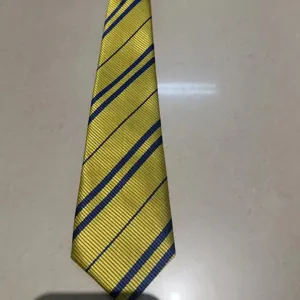 Preppy style yellow and blue striped necktie, classic JK DK student uniform tie accessory.