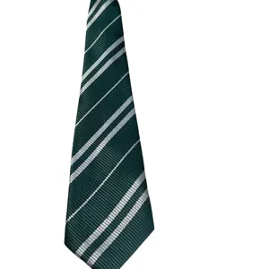 Green and silver striped necktie, student college style JK DK uniform accessory for daily wear.