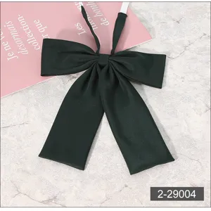 Dark green Japanese JK bow tie for women, classic flat ribbon necktie with adjustable strap.
