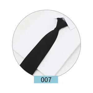 Classic black solid color zipper necktie for men, professional business suit formal wear detail.