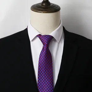 Classic blue and red geometric patterned mens business formal necktie, 8cm professional tie.