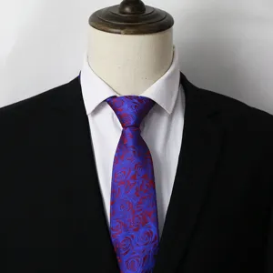 Detailed view of a stylish blue and red rose pattern men necktie, elegant business accessory.