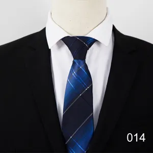 Blue plaid necktie detail, classic business suit tie accessory, elegant office wear style.