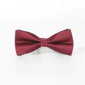 Burgundy striped bow tie for men, classic wedding suit and shirt neckwear accessory detail.