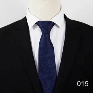 Detail view of dark blue striped men business tie worn with white shirt and black suit.