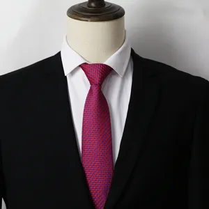 Classic red and blue woven pattern business men tie, 8cm formal professional necktie.